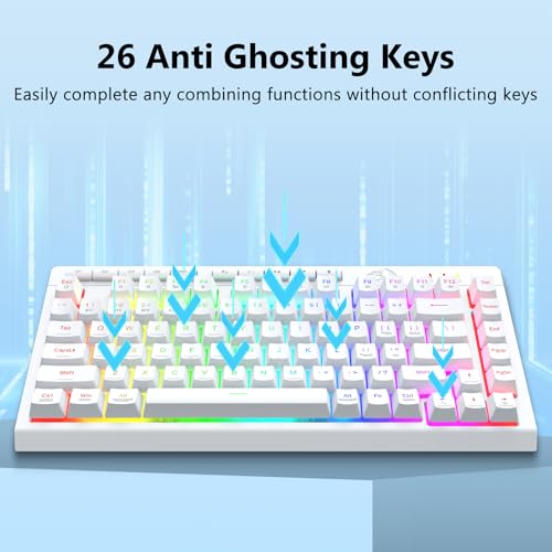 Redragon Wireless Gaming Keyboard, Bluetooth/2.4GHz/USB-C Wired, RGB Backlit, Portable 75% Mini Quiet Macro Membrane Keyboard, Rechargeable 4000mAh Battery, Anti-Ghosting for Win/MAC, White - color: White