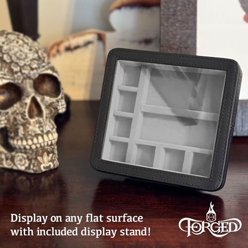 Forged Dice Co. RPG Character Shrine Display Case for Dice and DND Miniatures - Includes Travel Dice Tray and Display Lid - Compatible with Dungeons and Dragons Dice and Miniatures - Gray - color: Grey
