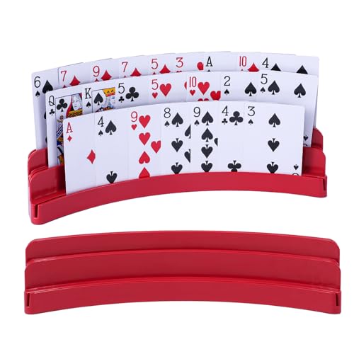 3-Layer Plastic Playing Card Holder for Kids Adults Seniors, Little Hands Card Game Holder with Non-Slip Base – Game Night Ldeal Accessories for Arthritis - color: red, size: 2PCS