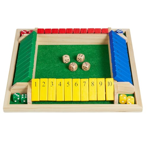 AMEROUS Shut The Box Dice Game-12 inches-Colorful Design-1-4 Players-12 Dice-Gift Package, Classic 4 Sided Wooden Board Game for Adults Kids, Classics Board Game