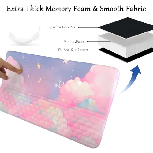 Computer Keyboard Stand Pad with Wrist Rest Pink Cloud Keyboard Pad Support with Comfortable Moon Galaxy Stars Wrist Pad Cute Girl Ergonomic Tilted Keyboard Riser Holder for Desktop Office Home - color: Silk Pink Cloud
