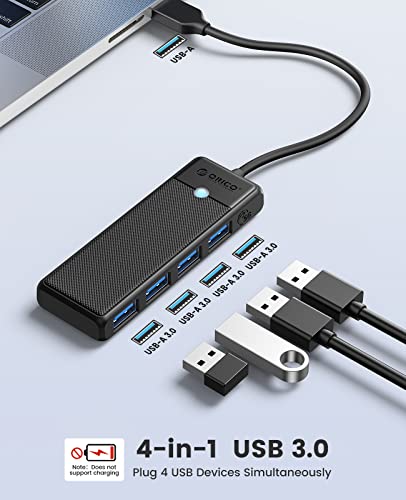 ORICO USB 3.0 Hub, 4-Port USB Hub with 0.5Ft Cable, Ultra Slim USB-Splitter for Laptop MacBook Pro, iMac, Surface Pro, XPS, PS5，PC, Flash Drive, Mobile HDD - size: 0.5Ft