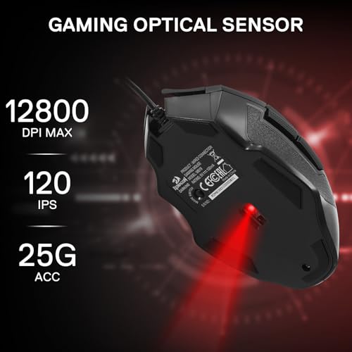 Redragon M619 Wired RGB Optical Gaming Mouse 12800 DPI Remapping Keys | Stable Lag-Free Connection, Smooth Precise Tracking, Programmable Button, Ergonomic Grip Body Comfort