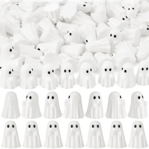 Weysat 100 Pcs Mini Halloween Ghost Figurines Miniature Resin Spooky Cute Finger Ghost Tiny Halloween Miniatures for Spooky Tiered Tray Decor Vase Filler Home Tabletop Shelf Centerpieces Party Favors - style: Ghost