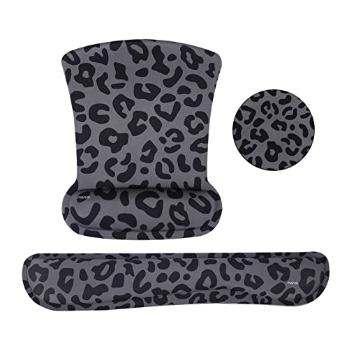MOSISO Leopard Grain Wrist Rest Support for Mouse Pad&Keyboard Set, Black | Ergonomic Mousepad&Coaster Non-Slip Base Home/Office Pain Relief&Easy Typing Cushion with Neoprene Cloth&Raised Memory Foam - color: Black