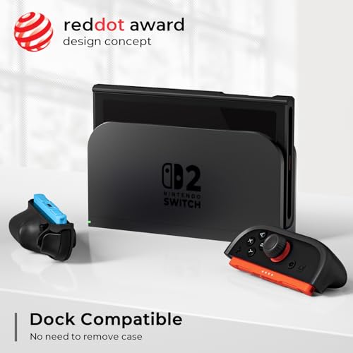 COOWPS P2 Dockable Split Protective Case for Nintendo Switch 2, with Comfort Non-Slip Ergonomic Grip, Magnetic Ring Design & Stable Kickstand, Hard Shell Military-Grade Protection Switch 2 Grip Cover - color: Dark Black