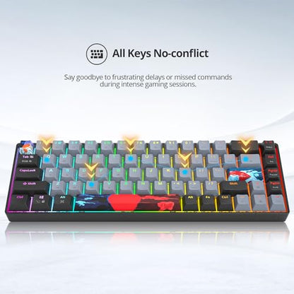 Grey and Black Mechanical Gaming Keyboard 65 Percent, Red Switch RGB Keyboard 65%, 68 Keys Small Wired Key Board, PBT Keycaps Anti-Ghosting Mini Keyboards for Game/Office (68 Dolch) - color: 68 Dolch/Red Switch