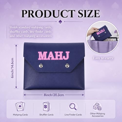 Gjinxi PU Leather Mahjong Card Holder Pouch for Cards, Mahjong Rule Card Cover Protective Clutch Case Accessories with Secure Closure for Lover Playing Game Night Party Travel Women Men Gift