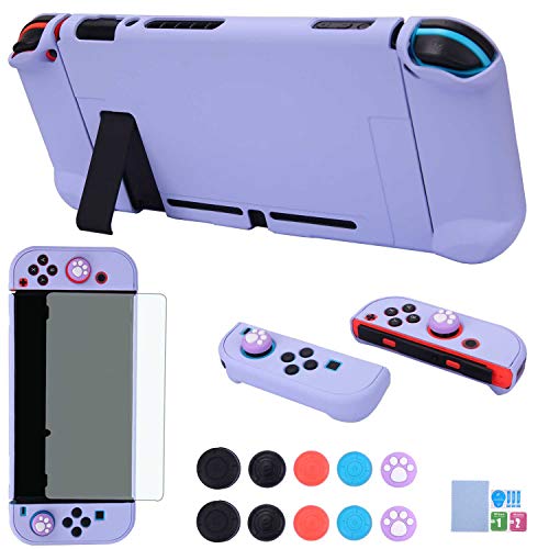 COMCOOL Dockable Case for Nintendo Switch 3 in 1 Protective Cover Case for Nintendo Switch and Joy-Con Controller with Screen Protector and Thumb grips - Purple - color: Purple