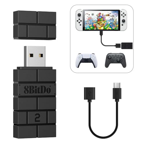 8BitDo Wireless USB Adapter 2 for Switch/Switch 2/Pro Controller, Windows PC, Mac & Raspberry Pi, Compatible with Xbox Series X & S, Xbox One Bluetooth, PS5 Controller-Black，OTG Cable - color: USB Adapter2-Black+OTG