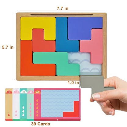 Memory Game Puzzles for Seniors, 8 Wooden Tile Matching Dementia Activities | Easy Elderly Brain Toy for Alzheimers Patients Product, Large Cognitive Mind Care Craft Gifts Pattern Blocks Board Gadgets