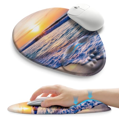 Palm-Rest and Wrist-Hugging Mouse Pad Wrist Rest, Ergonomic Wrist Support with Curve Fitting Cushioned Memory Foam for Carpal Tunnel Pain Relief, 9.9 x 8.3 Inch, Sunrise Beach - color: Sunrise Beach