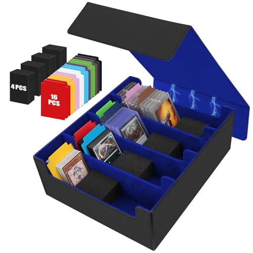 AOBOPLE 3400+ Trading Card Storage Box,Storage Box for Top Loaders Hold 616+,PU Magnetic Card Box with 16 Dividers&4 Supporters for MTG/TCG Sport Cards - color: 3400+ Blue