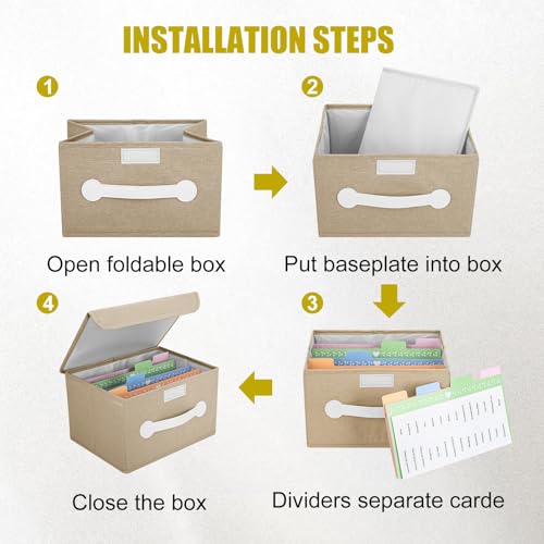 Greeting Card Organizer Box with 16 Dividers,Collapsible Greeting Card Storage Box With Lids，Ideal for Greeting Cards,Recipes, Photos, Envelopes, Keepsake（Beige，84 Pcs Labels） - color: Beige