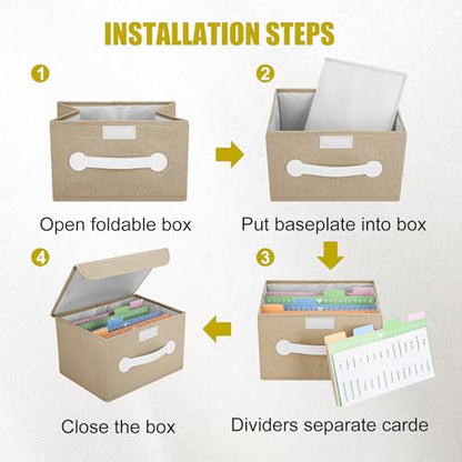 Greeting Card Organizer Box with 16 Dividers,Collapsible Greeting Card Storage Box With Lids，Ideal for Greeting Cards,Recipes, Photos, Envelopes, Keepsake（Beige，84 Pcs Labels） - color: Beige