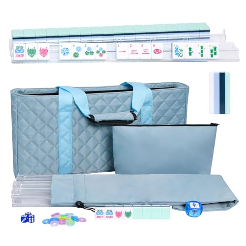 Jongyance American Mahjong Set(4 Layer) with Blue Carrying Bag, 160 Engraved Acrylic Tiles, 4 All-in-One Rack/Pushers, Mahjong Tiles Set (Ma Jong, Mah-Jongg, Majiang) - color: Green