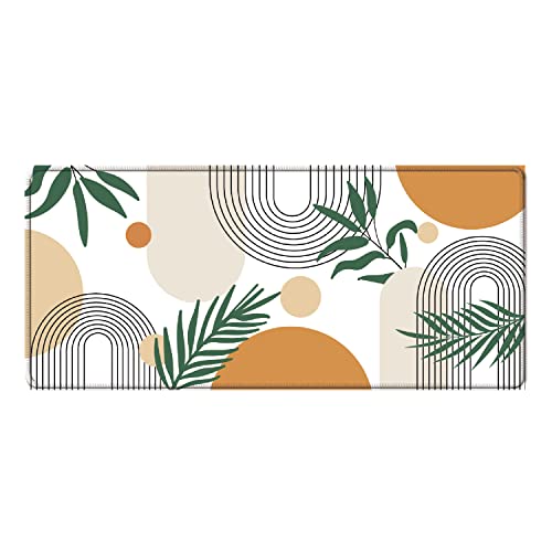iCasso Extended Gaming Mouse Pad (35.4x15.7 in), Game, Office | Large 3mm Non-Slip Rubber Base Mousepad with Stitched Edges, Waterproof Keyboard Mouse Mat Desk Pad for Work, Home-Elm Leaf - color: Elm Leaf