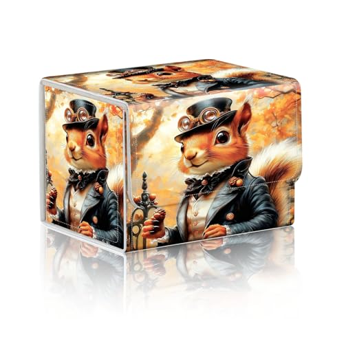 Trading Card Storage Box, Holds 100+ for MTG Cards, Premium PU Leather with Magnetic Closure, Fall Foliage Steampunk Squirrel Durable Deck Box for Magic the Gathering, Trading Card Games - color: Fall Foliage Steampunk Squirrel