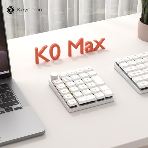 Keychron K0 Max QMK Wireless Custom Number Low-Profile RGB Backlit (Hot-Swappable) Red Switch Keypad, 2.4 GHz & Bluetooth 5.3 Connection, 1000Hz Polling Rate - White - color: Red Switch, size: White
