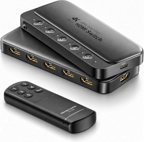 ByteWave 5 in 1 Out HDMI Switch with Remote, 4K@60Hz Multi Port Hub Adapter | HDR 3D HDCP Dolby, HDMI Selector Switch for Nintendo Switch, Fire Stick, TV Monitor, Projector, PS5, Xbox and Gaming Consoles - color: Black