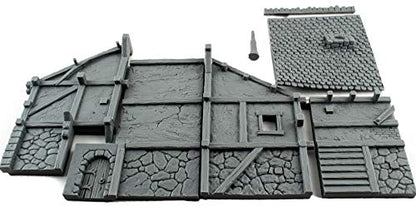 War World Gaming Fantasy Village Set of 4 Houses – 28mm Heroic Scale Wargaming Terrain Model Diorama Scenery Wargame Tabletop Medieval Battle Wargame Battleboard