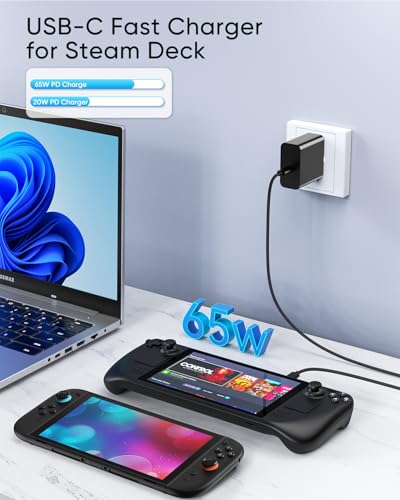 65W Fast Charger for Steam Deck & Nintendo Switch 2 with 10FT(3M) Cable - PD3.0 Foldable AC Adapter for ROG Ally, Switch 2 Charger Support TV Dock PS Console[Original Steam Deck Charger Replacement] - size: 10FT