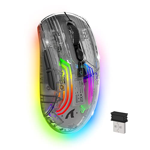 Wireless Gaming Mouse PC Transparent Shell Computer Mice with Dual Mode BT5.0/2.4G,PixArt Chip 3D RGB Lighting,Ergonomic 7 Buttons,Rechargeable Mute Mouse for PC Laptop Tablet PS4 PS5 Xbox one - color: Black