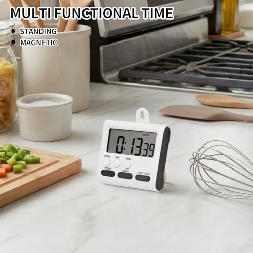 Mudder 6 Pack Digital Kitchen Timer for Cooking, Large Digits, 24 Hour Magnetic Backing Stand Kitchen Timers Clock for Classroom Kids Teachers, Loud Alarm and Large Screen (Black) - color: Black