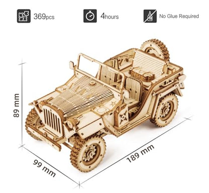 ROKR 3D Wooden Puzzle for Adults Mechanical Car Model-DIY Building Vehicle Kits-Brain Teaser Toys-Gift for Men Women on Birthday/Christmas Day (Army Field Car)