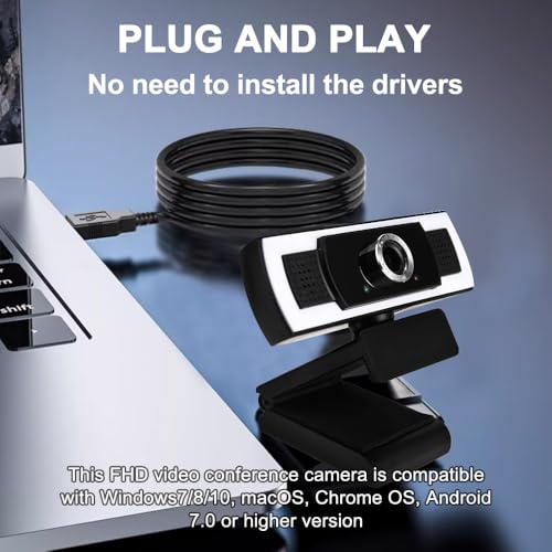 Webcam with Microphone, 1080P auto Zoom, Software Control & Privacy Cover, USB HD Computer Web Camera, Plug and Play, for Zoom/Skype/Teams, Conferencing and Video Calling - color: black-1pack