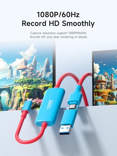 Hagibis USB3.0 Video Capture Card with 100W PD for Switch2, USB C to USB A/USB C 1080P@60fps 2K@30fps Live and Record Video Audio Game for Car Quest 3 VR PS4/5 ROG Ally Steam Deck (CC10P)