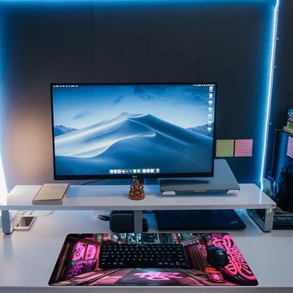 Desk Pad, Anime City Street Scene Desk Mat, Pink Neon Street Large Gaming Mouse Pad for Desk, 31.5"x15.7" Extended Big Computer Keyboard Mouse Pad with Non-Slip Base and Stitched Edge - color: Anime City Street Scene
