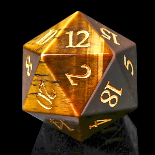 1PCS Gem D20 DND Dice - 25mm 20 Sided CrystalAmethyst D&D Dice for Dungeons and Dragons, RPG, Roleplaying Games MTG Table Games, Handmade Polyhedral Dice (Tiger Eye) - color: D20-tiger Eye