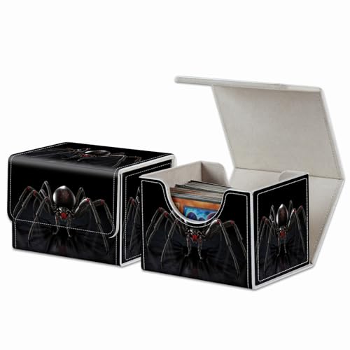 Strong Magnet Card Case Deck Box Mtg Card Box Playing Card Box Magic Deck Box Tcg Up to 200 Cards Creative Pattern Trading Card Storage Box for Collectible Card Games, Menacing Black Spider - color: Menacing Black Spider