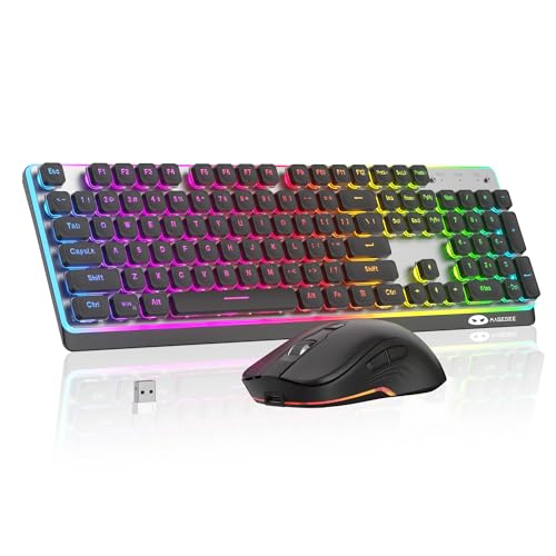 MAGEGEE Wireless Keyboard and Mouse Combo, 2.4G Full Size RGB Keyboard with 104 Keys, Rechargeable Wireless Mouse with 3 DPI, Ergonomic Computer Keyboard and Mouse Set for Windows Mac Laptop PC - color: Black