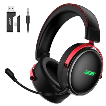 Acer 2.4GHz Wireless Gaming Headsets for PS5, PS4, PC, Switch, Tri-Mode Bluetooth Gaming Headset with Mic, Stereo Sound, 40+Hr Battery, 50mm Drivers - Black