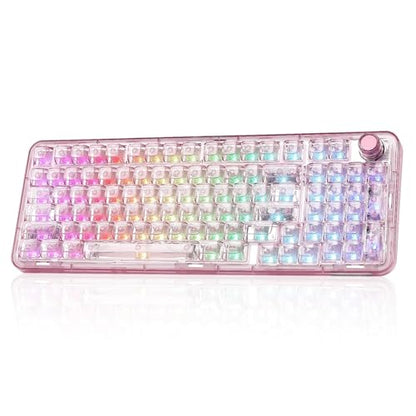 YUNZII X98 Clear Wireless Mechanical Keyboard with Knob (Pink, Snow Switch) | BT5.0/USB-C/2.4GHz,1800 Layout with Number Pad,Pre-lubed Switches Gasket Mount ,Clear Keyboard with RGB for Wins/Mac/Gaming - color: Pink, size: Snow Switch