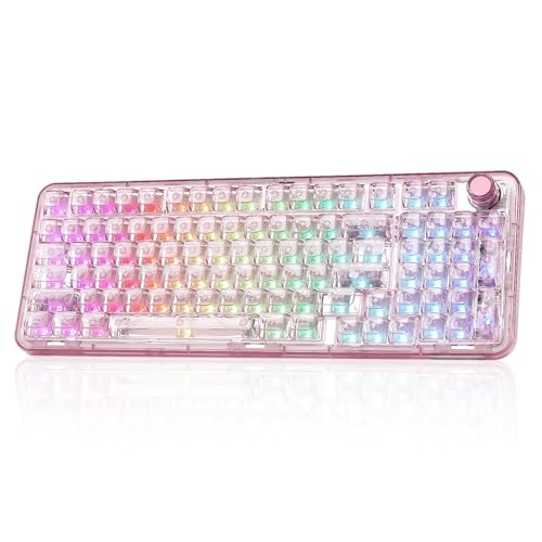 YUNZII X98 Clear Wireless Mechanical Keyboard with Knob (Pink, Snow Switch) | BT5.0/USB-C/2.4GHz,1800 Layout with Number Pad,Pre-lubed Switches Gasket Mount ,Clear Keyboard with RGB for Wins/Mac/Gaming - color: Pink, size: Snow Switch