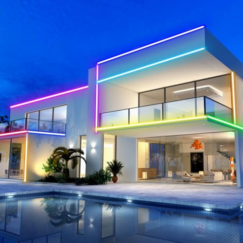 iNextStation RGB Neon LED Strip Lights 16.4FT 12V Flexible LED Rope Lights | IP65 Waterproof Color Changing Neon LED Lights Strip Multiple Modes Control with APP & Remote, Silicone LED Strip for Bedroom