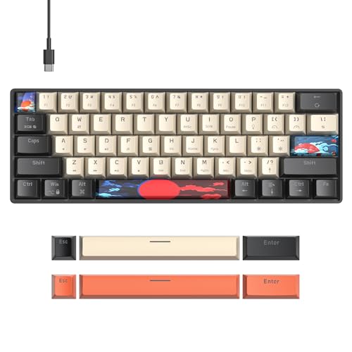 Orange Mechanical Gaming Keyboard 60 Percent, Red Switch RGB Keyboard 60%, 61 Keys Small Wired Key board, PBT Keycaps Anti-Ghosting Mini Keyboards for Business Trips, Game/Office (61 Carbon) - color: 61 Carbon/Red Switch