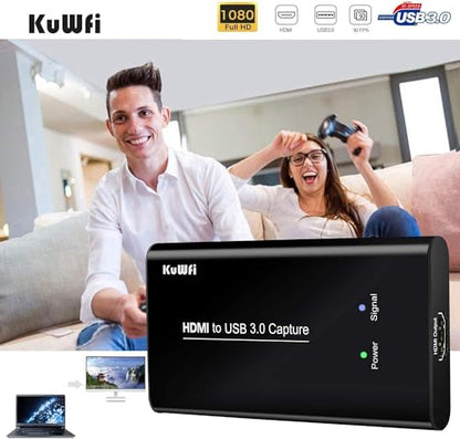 KuWFi HDMI to USB3.0 Audio Video Capture Cards Game Streaming Live Stream Broadcast 1080P for All HDMI Devices Such as Laptop/PS4/Swi/Xbox