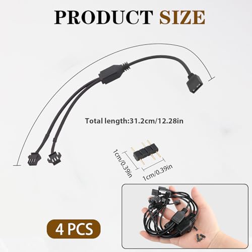 4 Pack ARGB 1 to 2 Extension Cable, 3-Pin to SM 3-Pin Female Adapter with Adapter pin, 5V Addressable RGB Extension Cable for PC Fans and LED Strips, Motherboard Sync (0.98 FT/ 30 CM Each) - color: 1-to-2 5V 3pin female to female