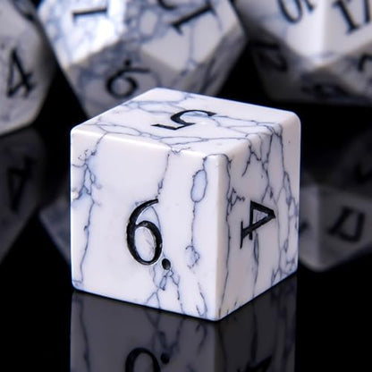 White Turquoise Crystal DND Dice Set 7 PCS Gemstone Suitable for Dungeons and Dragons for D & D RPG Games (White Turquoise - color: White Turquoise