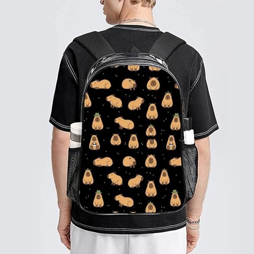 Clear Backpack with Mesh Pockets Stadium College Work | Beach Waterproof, Capybara, Heavy Duty, Transparent See Through Bag for Seaside Trips - color: Pattern (327)