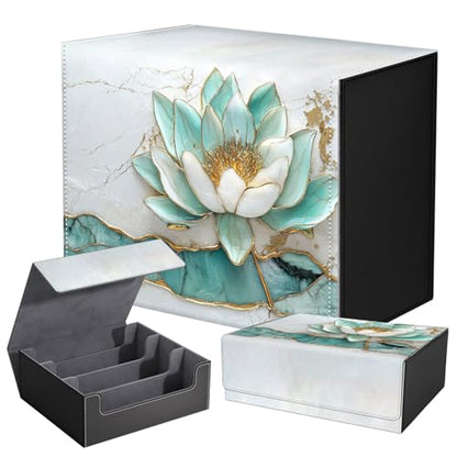DEGDFSGR Card Game Storage Box for TCG MTG Commander Deck Box MTG Card Box Organizer Trading Card Case Magnetic Closure Creative Pattern Up to 2400 Cards, Azure Water Lily Lotus Flower - color: Azure Water Lily Lotus Flower