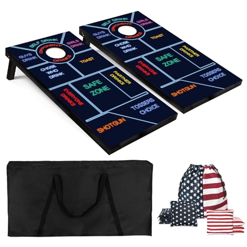 Cornhole Board Set 4x2 Regulation Size Cornhole Set with Carrying Bags & 8 Bean Bags Corn Hole Boards Bean Toss Game for Adults Family Outdoor Lawn Outside Backyard Games - color: Drink, size: 4*2FT
