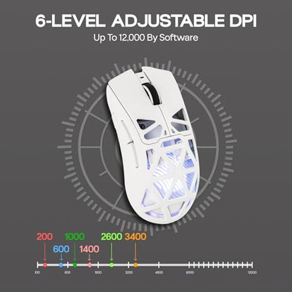 MechLands Aula SC620 Gaming Mouse, 2.4G/USB-C/BT Wireless Mouse with 400mAh Battery, Adjustable 12,000 DPI & 1000 Polling Rate, PAW3311 Sensor, RGB Lighting, Programmable Buttons, for Win/Mac (White) - color: White
