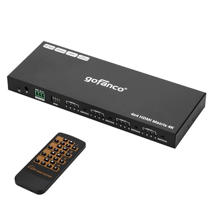 gofanco 4K60Hz 4x4 HDMI Matrix Switch (Matrix44HD2-BSC) | Up to 4K60Hz 4:4:4, HDR, HDCP 2.2/1.4, Auto Downscaling, EDID Management, 7.1ch Audio, Atmos, Lightning/Surge/ESD Protection - size: 4K 60Hz 4x4 BSC