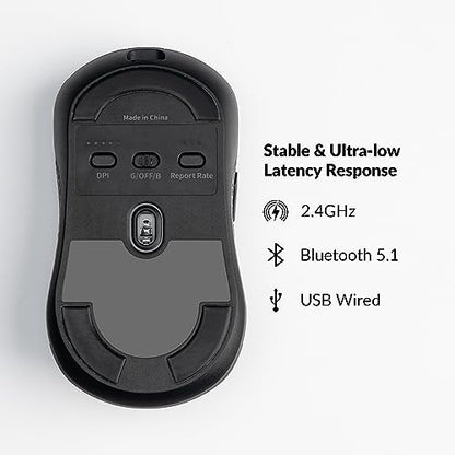 Keychron M3 Mini Wireless Optical Mouse, Bluetooth 5.1/2.4 GHz/Wired Gaming Mouse, Programmable PixArt 3395 Sensor with up to 26,000 DPI/ 650 IPS, Lightweight Ergonomic for Windows Mac Linux - Black - color: Black, style: PixArt 3395 (1K Polling Rate)