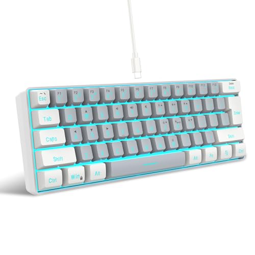 Snpurdiri 60% Wired Gaming Keyboard, SmallUltra-Compact 61 Keys RGB Backlit 60 Percent Gaming Keyboard for PC/Mac Gamer, Typist, Travel, Easy to Carry on Business Trip(White-Grey) - color: White and Grey